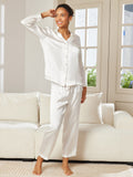 SilkSilky-AU Pure Silk Long Sleeve Lapel Women's Pyjamas White 005