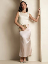 [Beige] SilkSilky-AU 100% Silk Jersey Sleeveless Round Neck Women's T-Shirt 006
