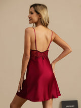 [Wine] SilkSilky-AU Sleeveless Deep V Neck Nightgown 002