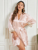 [Pink] SilkSilky-AU 3/4 Sleeve Women's Dressing Gown 004