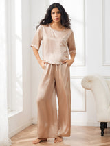 [Champagne] SilkSilky-AU Half Sleeve Round Neck Women's Pyjamas 003