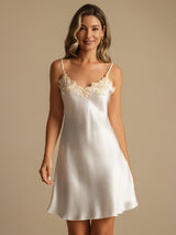 [White] SilkSilky-AU Sleeveless V Neck Nightgown 006