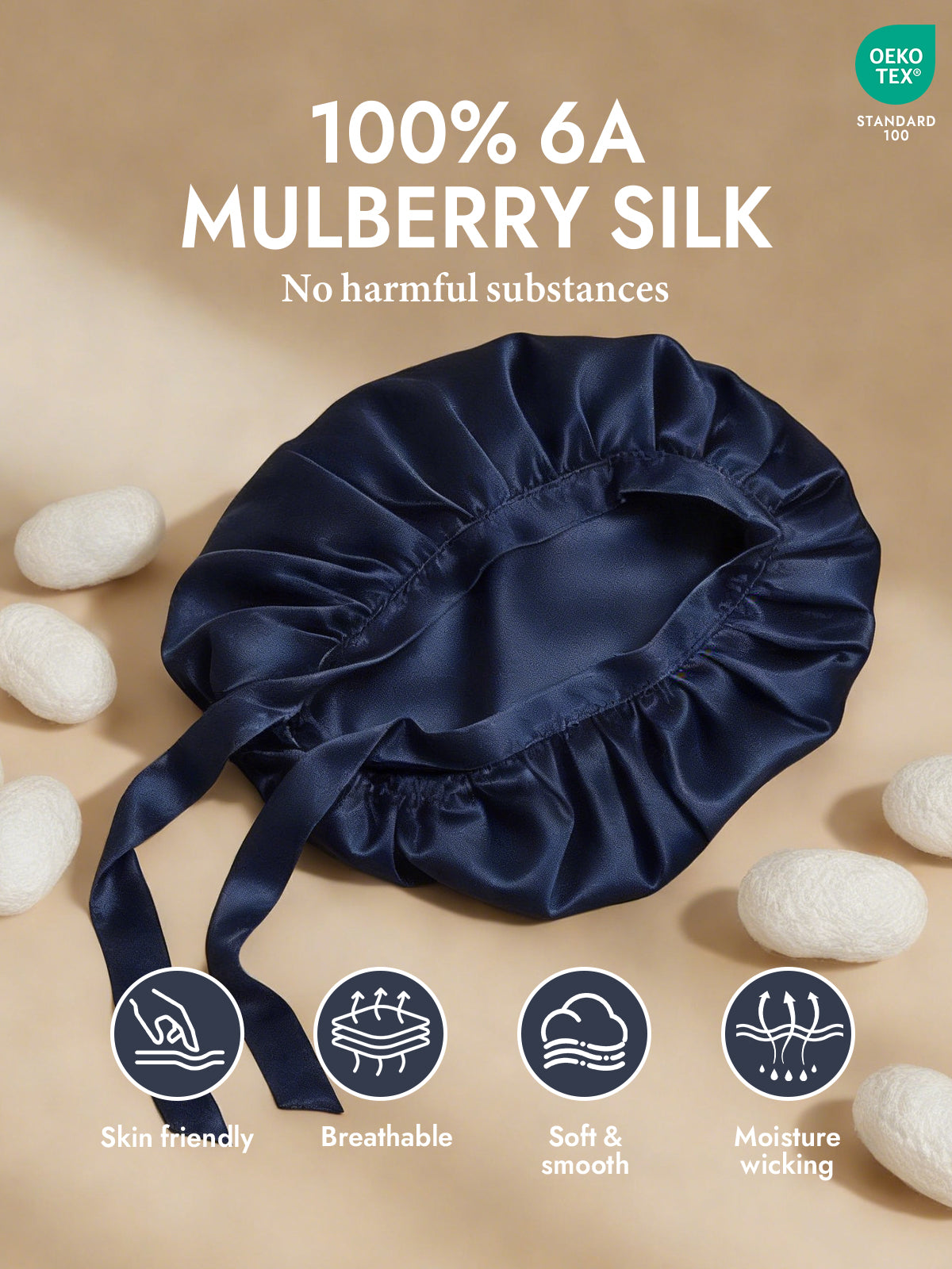 [Dark Blue] SilkSilky-AU Pure Silk Sleep Cap 002