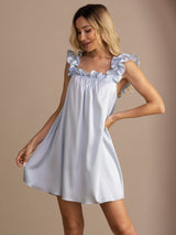 [Grayish Blue] SilkSilky-AU Sleeveless Square Neck Nightgown 005