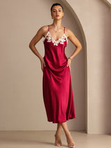 [Wine] SilkSilky-AU Spaghetti Strap V Neck Dress 005