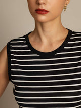 [Black Stripe] SilkSilky-AU Pure Silk Sleeveless Round Neck Camisole 004