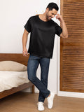 SilkSilky AU Pure Silk Short Sleeve Round Neck Men's T Shirt Black 004