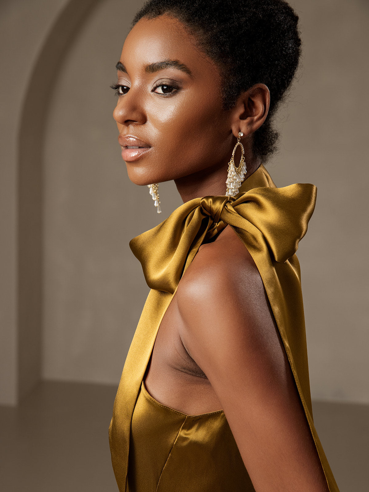 [Brown] SilkSilky-AU 19Momme Silk Sleeveless Tie Neck Dress 008