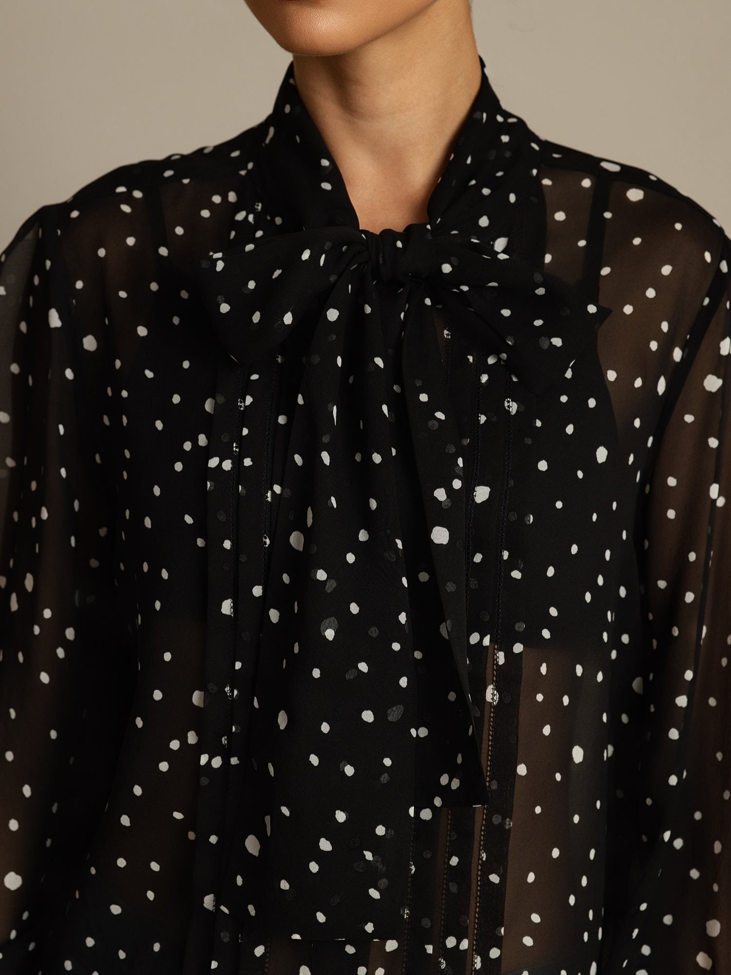 [PolkaDot] SilkSilky-AU Pure Silk Tie Neck Women's Shirt 004