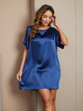 SilkSilky AU Pure Silk Short Sleeve Round Neck Nightgown DarkBlue 005