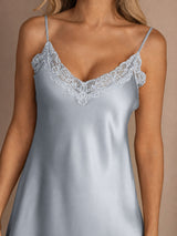 [Grayish Blue] SilkSilky-AU Sleeveless V Neck Nightgown 004