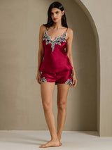 [Wine] SilkSilky-AU Sleeveless V Neck Camisole Set 006