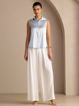[Light Blue] SilkSilky-AU Sleeveless Lapel Collar Women's Shirt 006