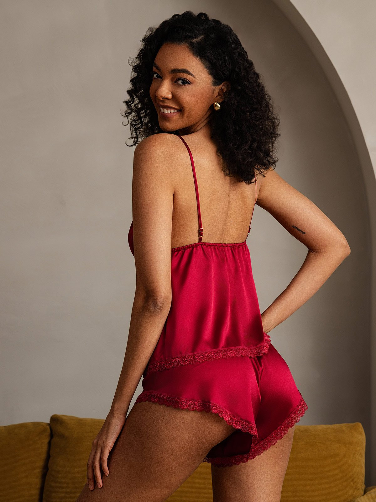 SilkSilky-AU 19Momme Silk Deep V Neck Camisole Set Wine 002