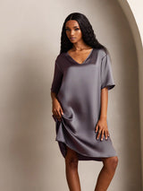 [Purple Gray] SilkSilky-AU Half Sleeve V Neck Nightgown 004