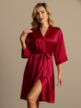 [Wine] SilkSilky-AU 3/4 Sleeve Women's Dressing Gown 001