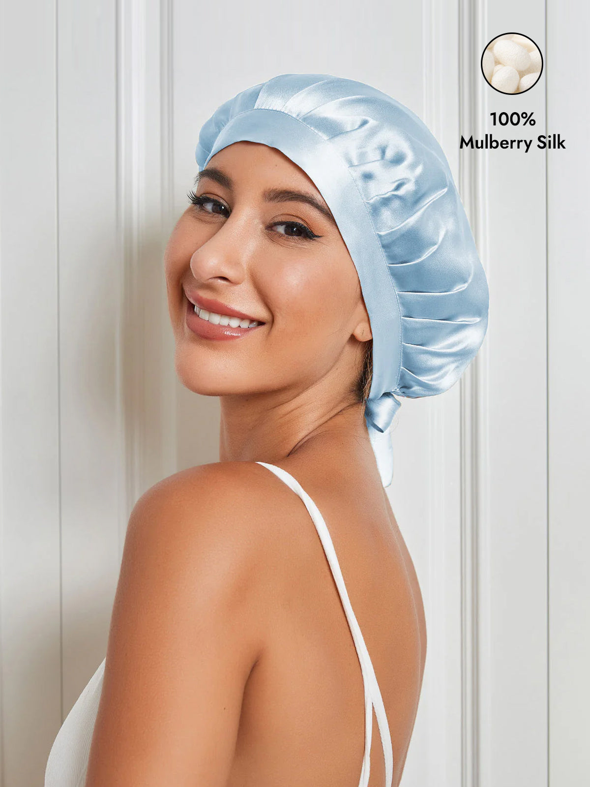 [Light Blue] SilkSilky-AU Pure Silk Sleep Cap 001