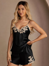 [Black] SilkSilky-AU Sleeveless V Neck Camisole Set 001