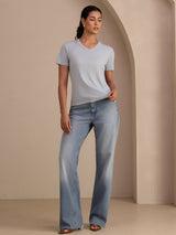 [Grayish Blue] SilkSilky-AU Short Sleeve V Neck Women's T-Shirt 007