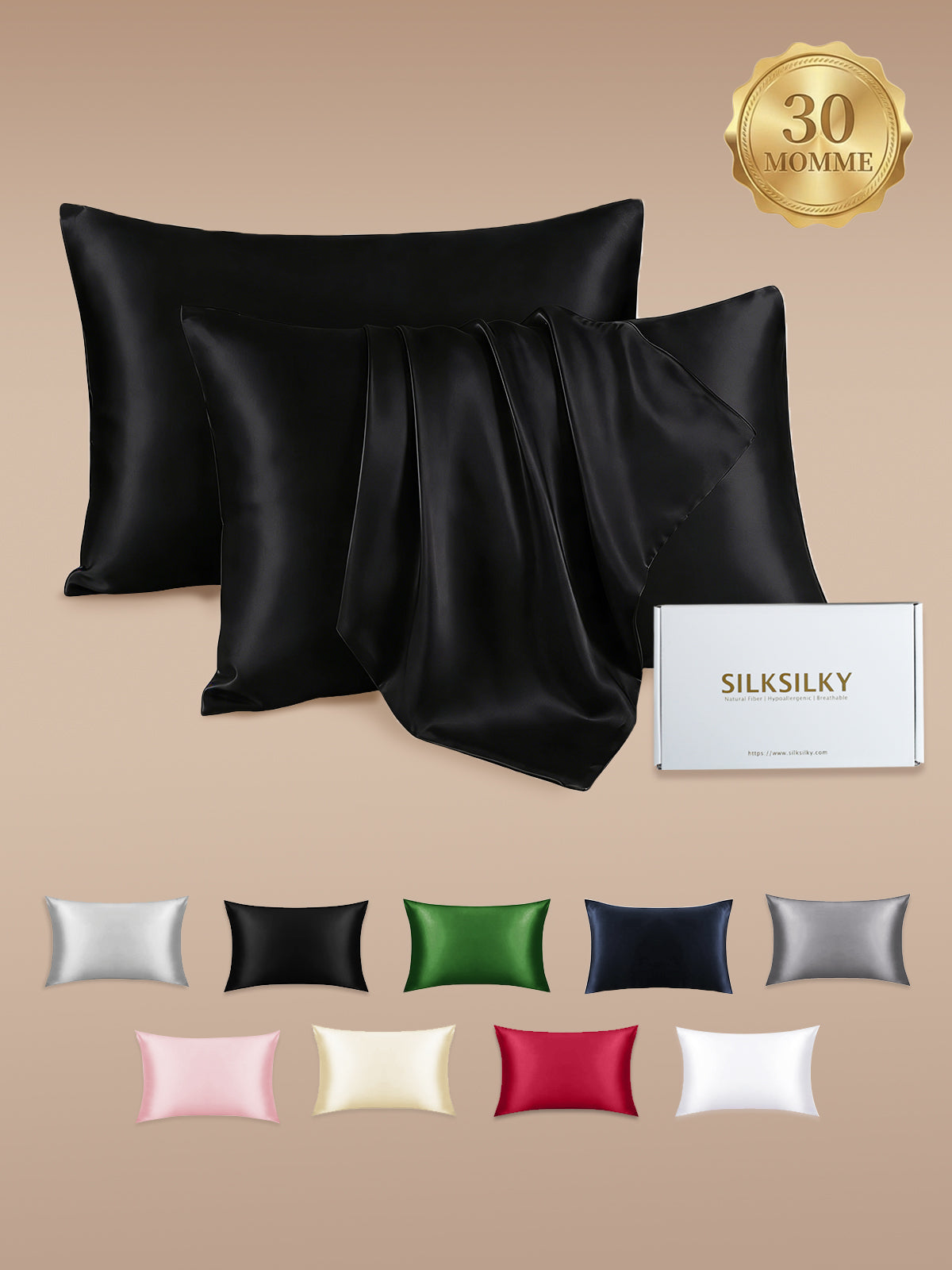 [Black] SilkSilky-AU 30Momme Pure Silk Pillowcase 001