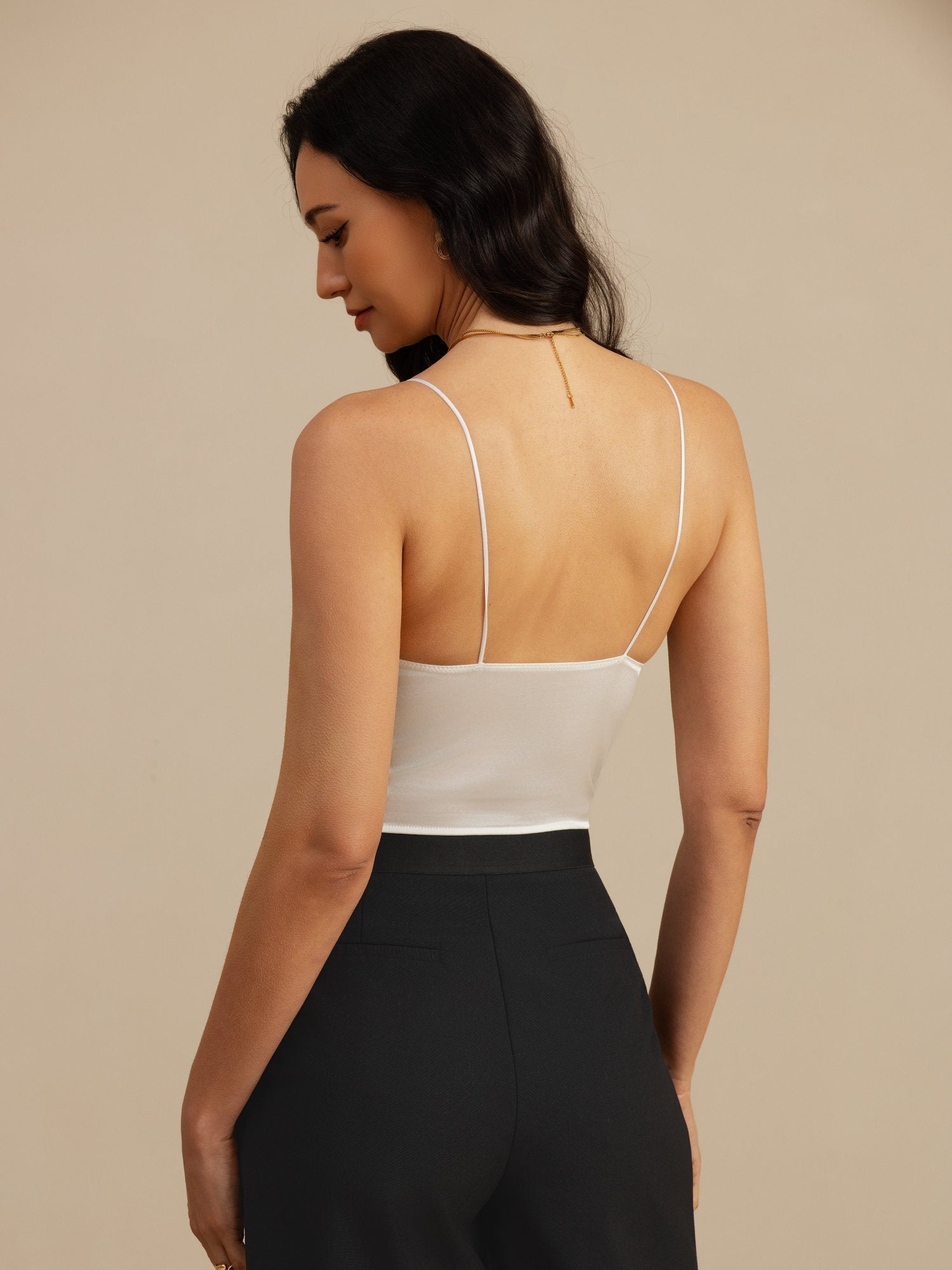 [White] SilkSilky-AU Spaghetti Strap V Neck Camisole 002