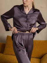 [Purple Gray] SilkSilky-AU Long Sleeve Lapel Collar Women's Pyjamas 008