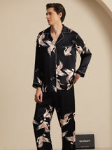 [Black] SilkSilky-AU Long Sleeve Lapel Collar Men's Pyjamas 003