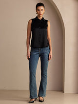 [Black] SilkSilky-AU Sleeveless Lapel Collar Women's Shirt 006
