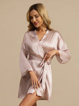 [Pink Heart Geo] SilkSilky-AU Long Sleeve Women's Dressing Gown 001