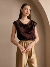[Bitter Chocolate] SilkSilky-AU Cap Sleeve Cowl Neck Women's T-Shirt 001