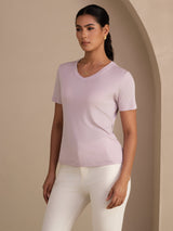 [Lavender] SilkSilky-AU Short Sleeve V Neck Women's T-Shirt 003