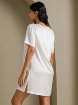 [White] SilkSilky-AU Half Sleeve V Neck Nightgown 002