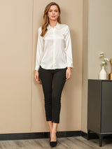 [White] SilkSilky-AU Long Sleeve Lapel Collar Women's Shirt 005