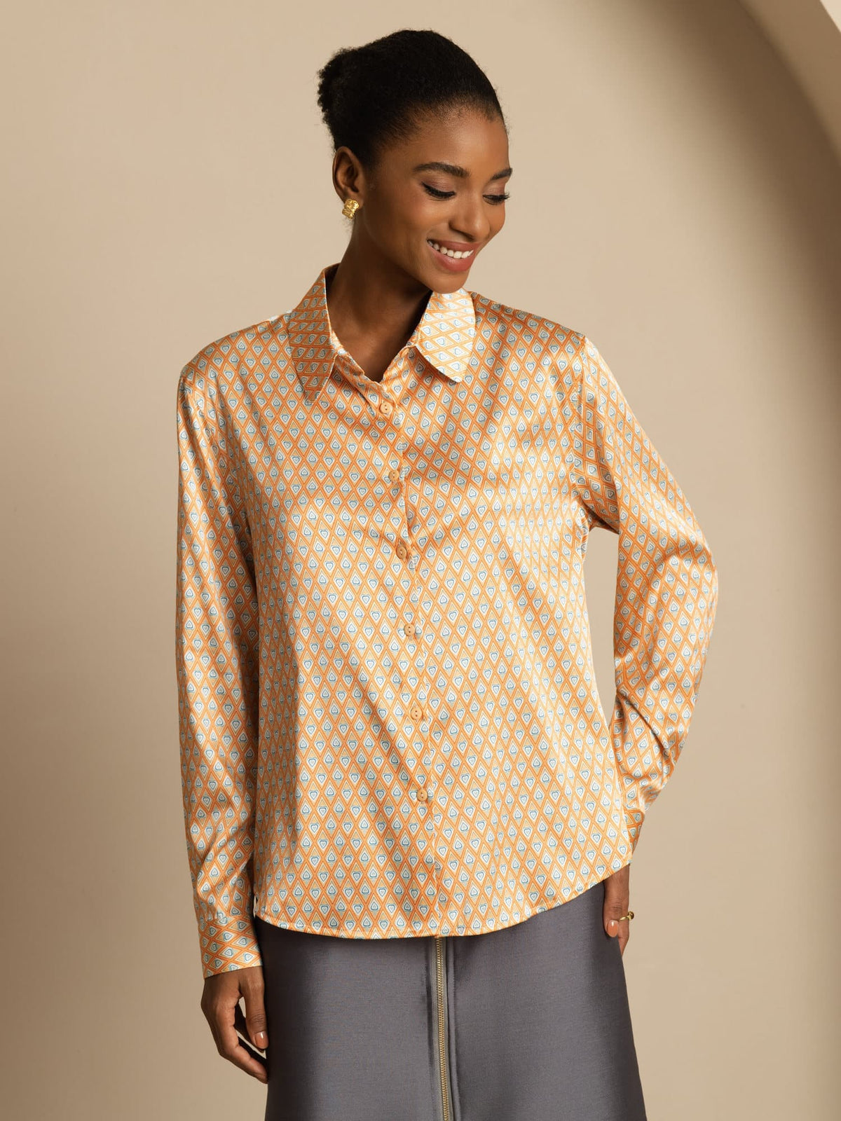 [Floral] SilkSilky-AU Long Sleeve Lapel Collar Women's Shirt 001