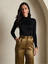 [Black] SilkSilky-AU Silk Jersey Long Sleeve Turtle Neck Women's T-Shirt 005
