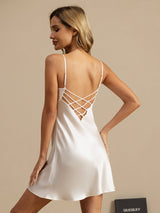 [White] SilkSilky-AU Sleeveless V Neck Nightgown 001