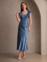[Real Teal] SilkSilky-AU Cap Sleeve Dress 003