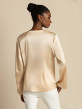[Champagne] SilkSilky-AU 19Momme Stretch Silk Charmeuse Long Sleeve Women's Outerwear 002