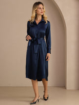 [Dark Blue] SilkSilky-AU Long Sleeve Lapel Collar Dress 007