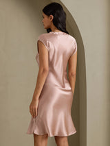 [Tuscany] SilkSilky-AU Cap Sleeve V Neck Dress 002