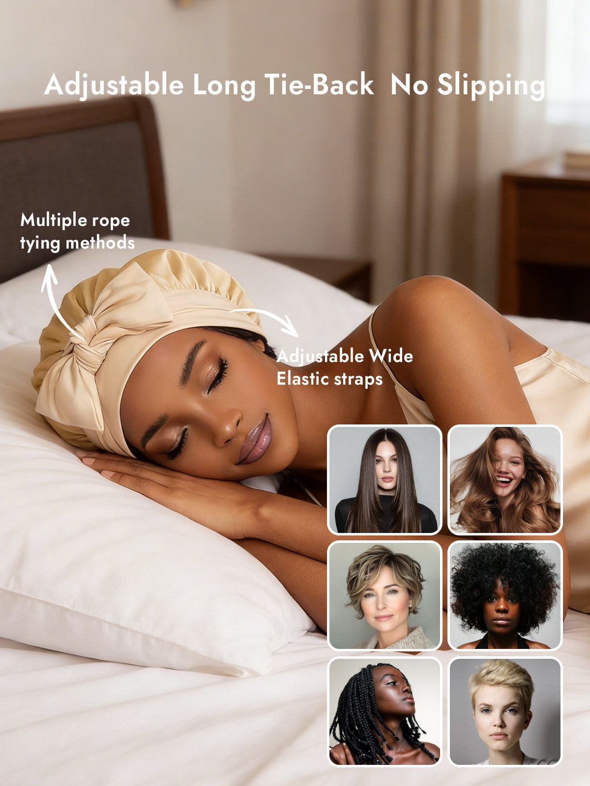 [Champagne] SilkSilky-AU Pure Silk Sleep Cap 004