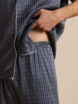 [Navy Ginkgo] SilkSilky-AU Short Sleeve Notch Collar Men's Pyjamas 008