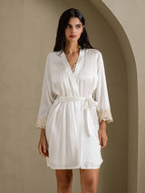 [White] SilkSilky-AU 3/4 Sleeve Women's Dressing Gown 006