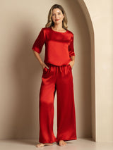 [Wine] SilkSilky-AU Half Sleeve Round Neck Women's Pyjamas 001