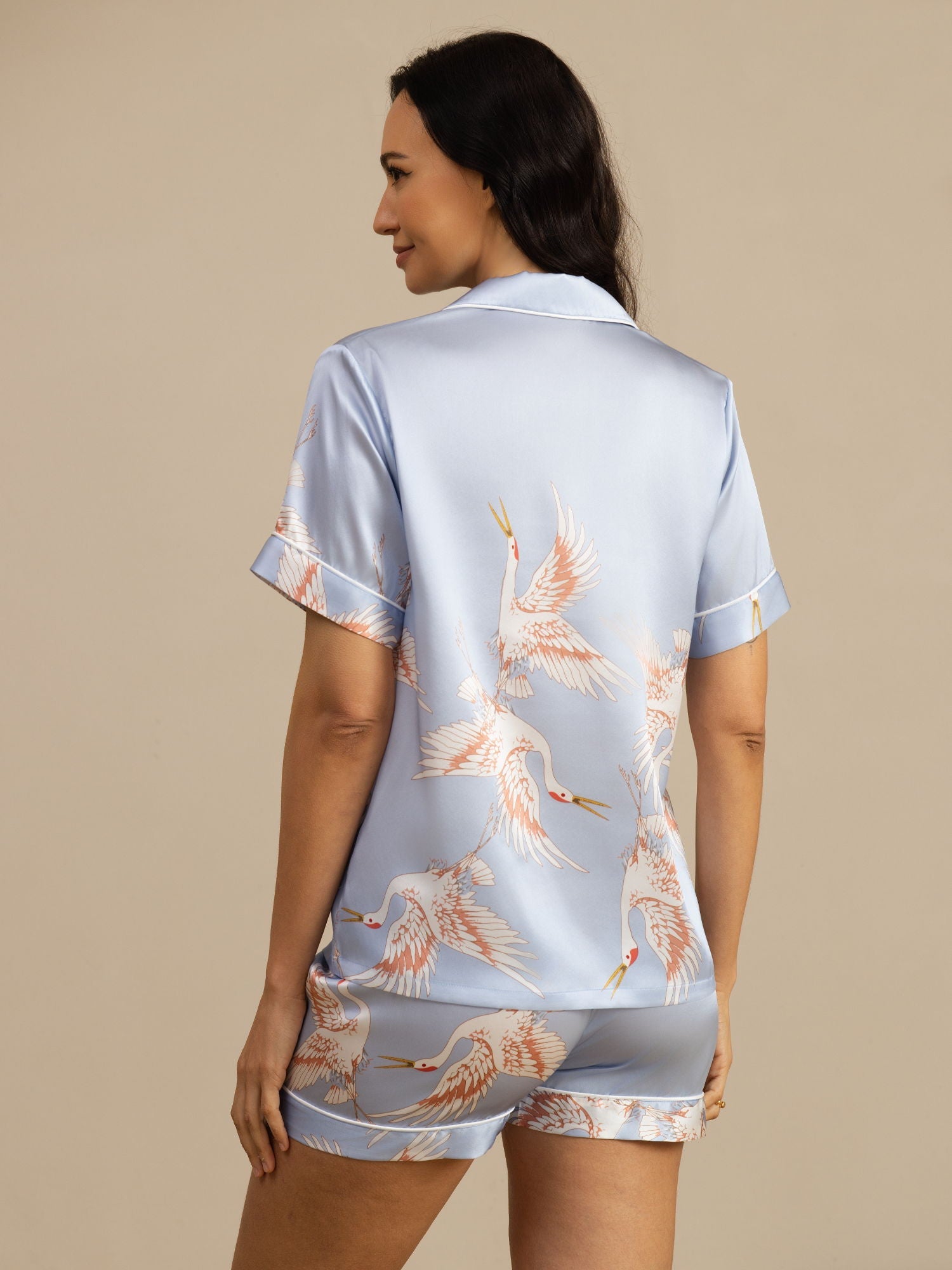 [Light Blue] SilkSilky-AU 19Momme Short Sleeve Notch Collar Women's Pyjamas 002