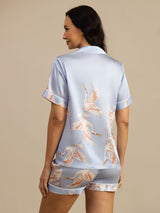 [Light Blue] SilkSilky-AU Short Sleeve Lapel Collar Women's Pyjamas 002