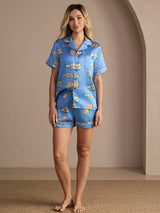 [Blue Fish] SilkSilky-AU Short Sleeve Lapel Collar Women's Pyjamas 005