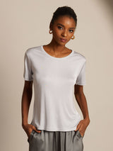 [Silver] SilkSilky-AU 100% Silk Jersey Short Sleeve Round Neck Women's T-Shirt 001