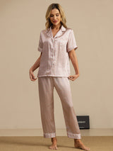 [Pink Heart Geo] SilkSilky-AU Short Sleeve Lapel Collar Women's Pyjamas 005