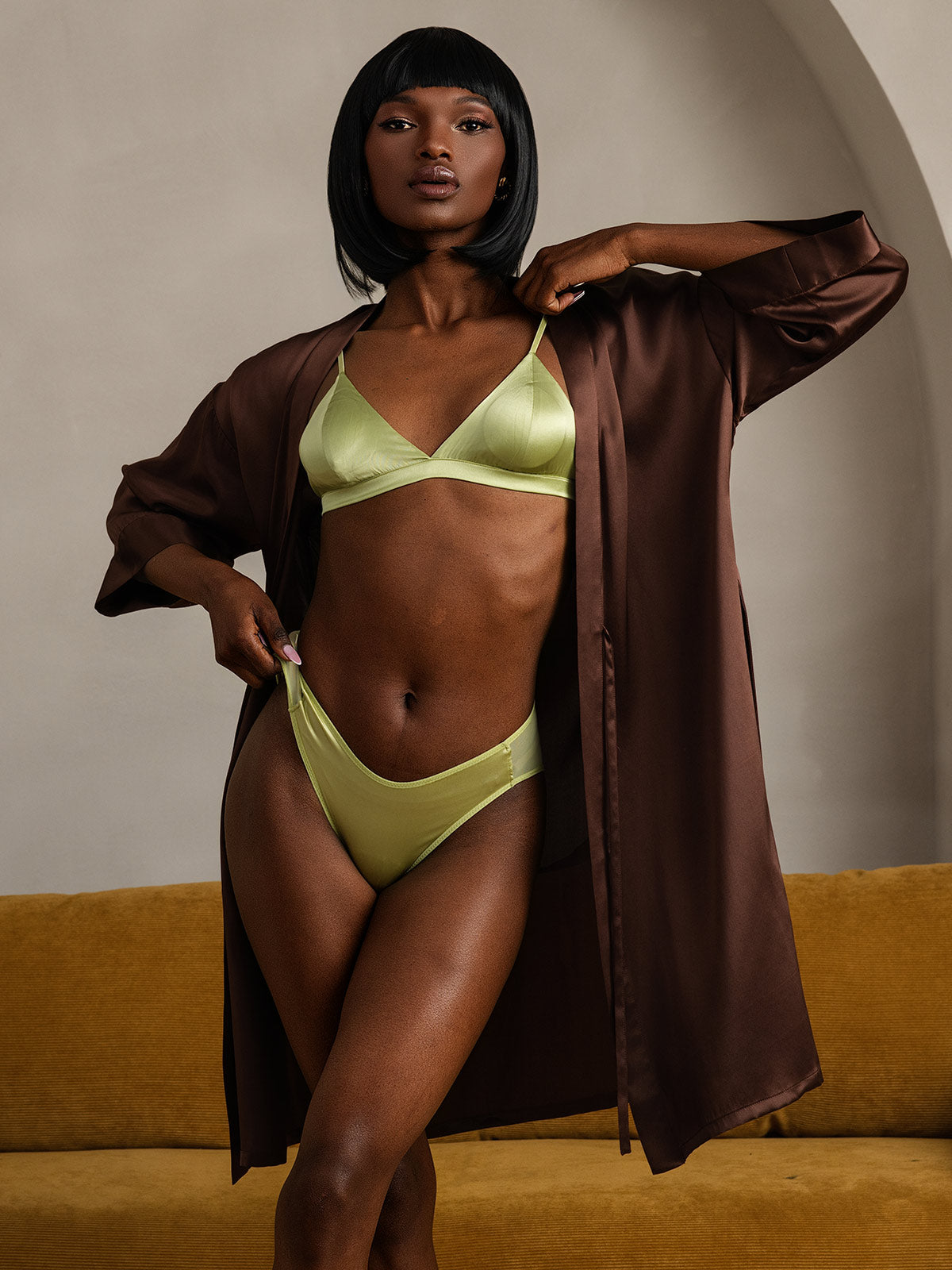 [Coffee] SilkSilky-AU Pure Silk Womens Robe 003